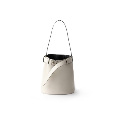 PRADA BUCKLE LEATHER BUCKET BAG WITH BELT 1BE085 (29*26.5*18cm)
